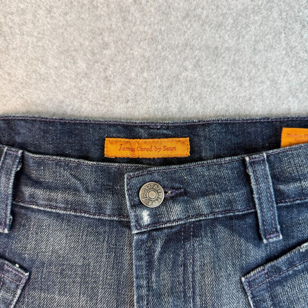 James Cured by Seaun Dark Wash Denim Mini Skirt Frayed Hem 90s Casual Size 26 - Picture 3 of 5